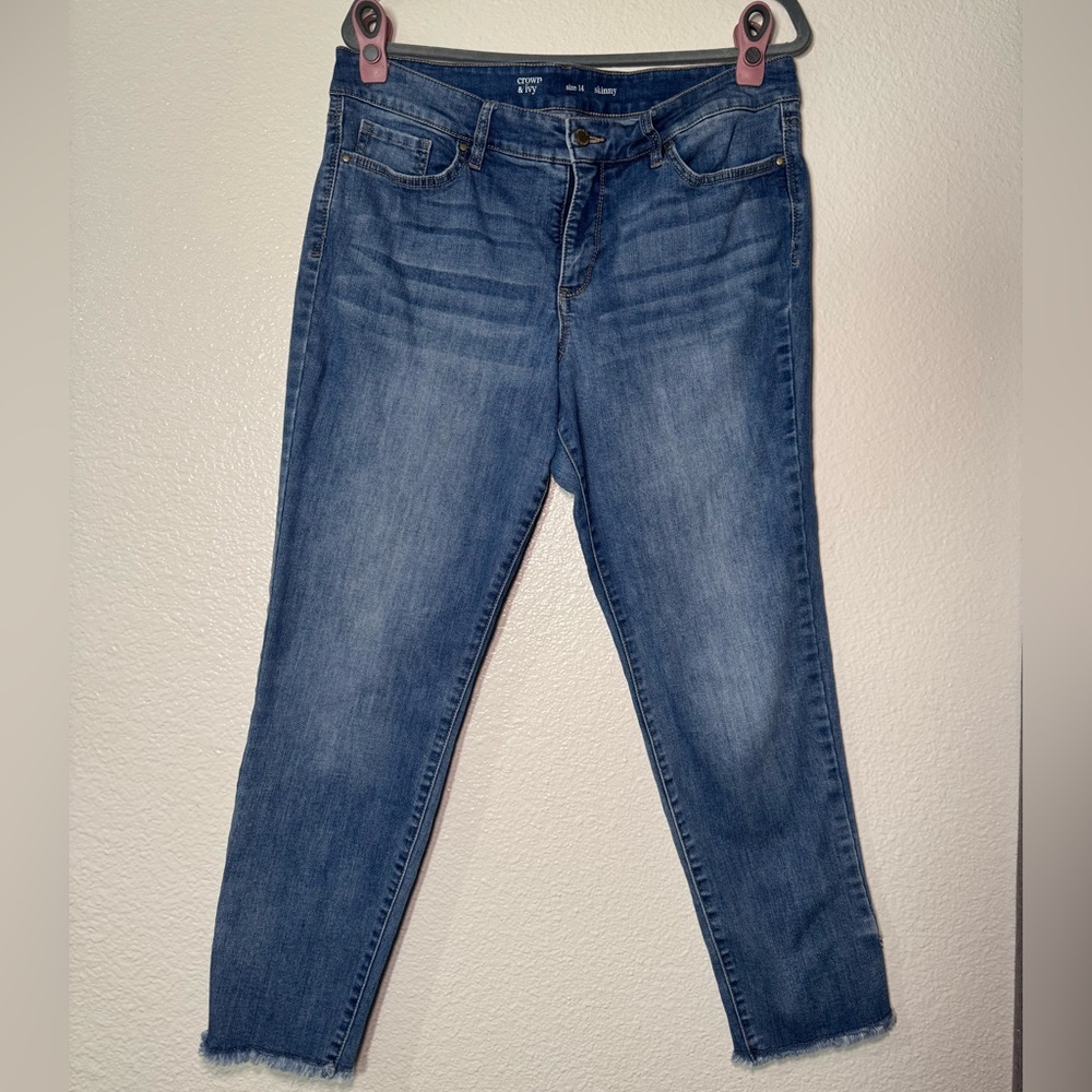 Women’s Mid-Rise Blue Denim Jeans skinny ankle